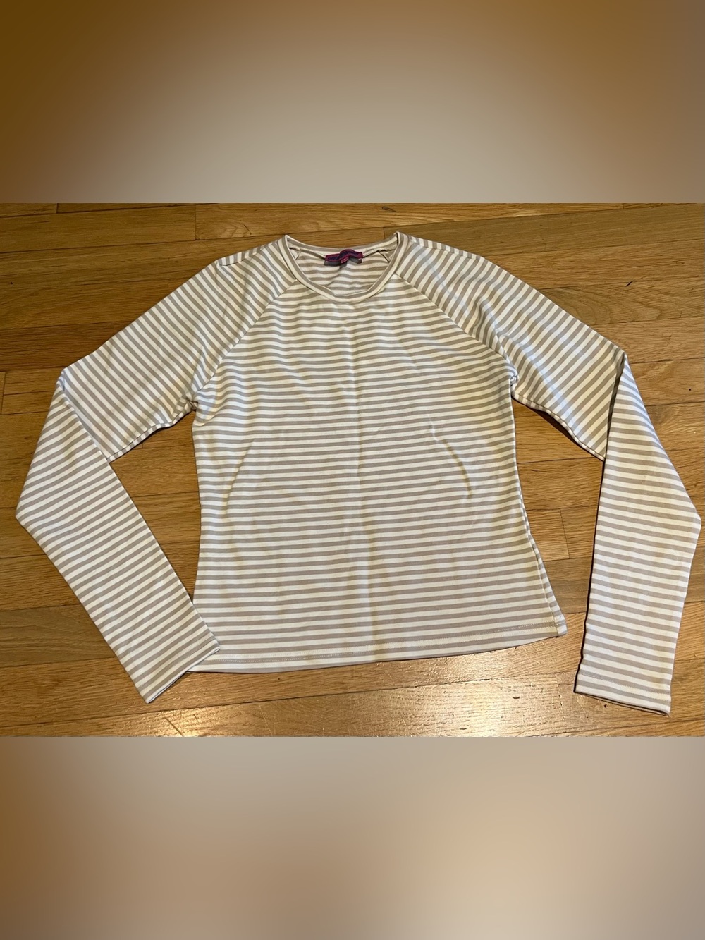 Edikted Beige and White Striped Long Sleeve Tee